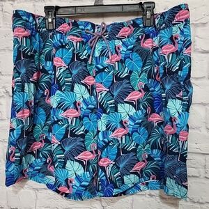 Member's Mark Resort Swim Trunks X-Large Flamingo Palm Leaf Tropical Beach‎